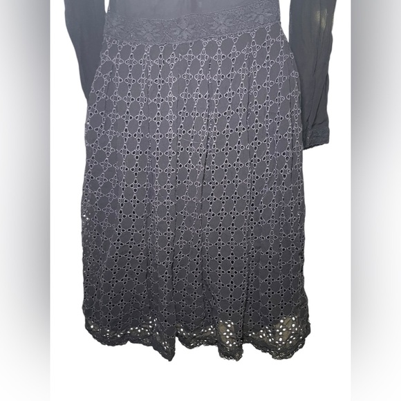 AllSaints Lilith Eyelet Fit & Flare Black Semi Sheer Dress Size 4 - Picture 9 of 10